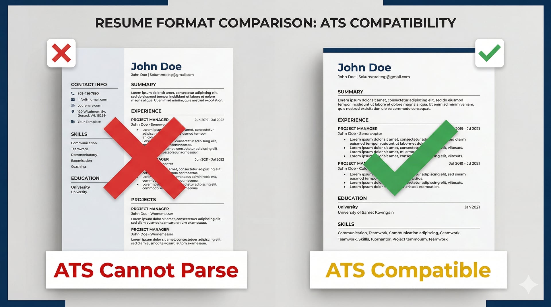 Checklist: ATS-safe resume format rules with green checkmarks